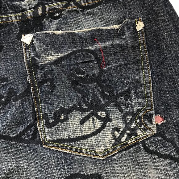 Vintage Stash House Embellished Jean Shorts Mens Size 40 100% Cotton Baggy Denim - Picture 7 of 16